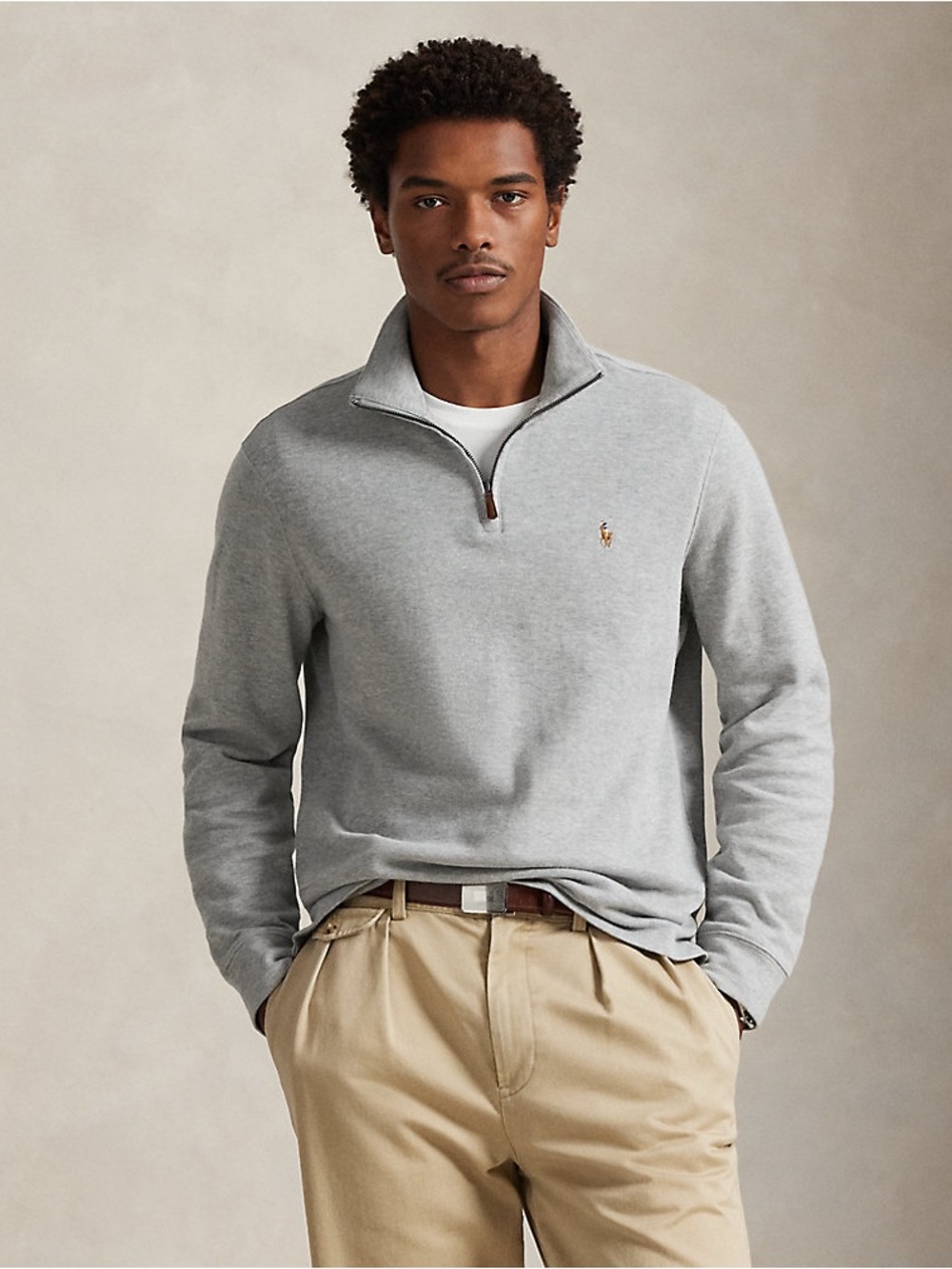 Polo Ralph Lauren Gray XL Estate Rib Quarter Zip Pullover 100% Cotton Sweatshirt